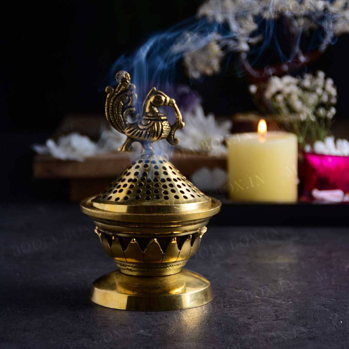 Antique Brass Peacock Dhuni/Fumer