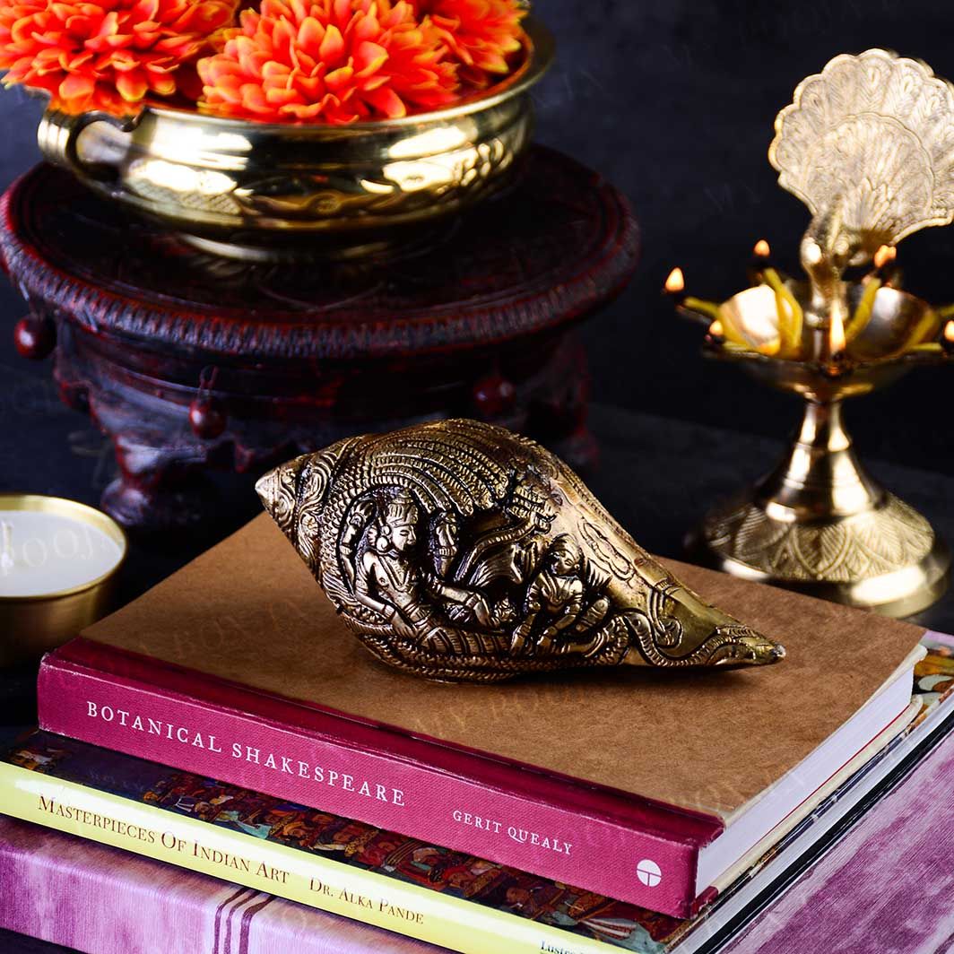 Antique Brass Vishnu Ji On Shankh