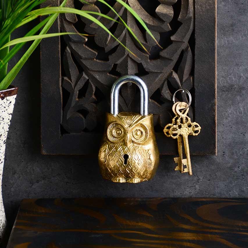 Handcrafted Brass Owl Shape PadLock
