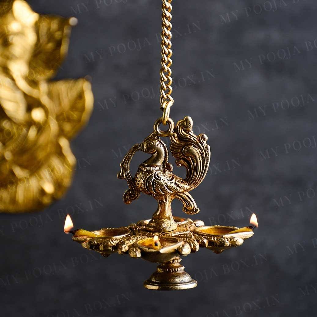 Handcrafted Brass Peacock Hanging Diya