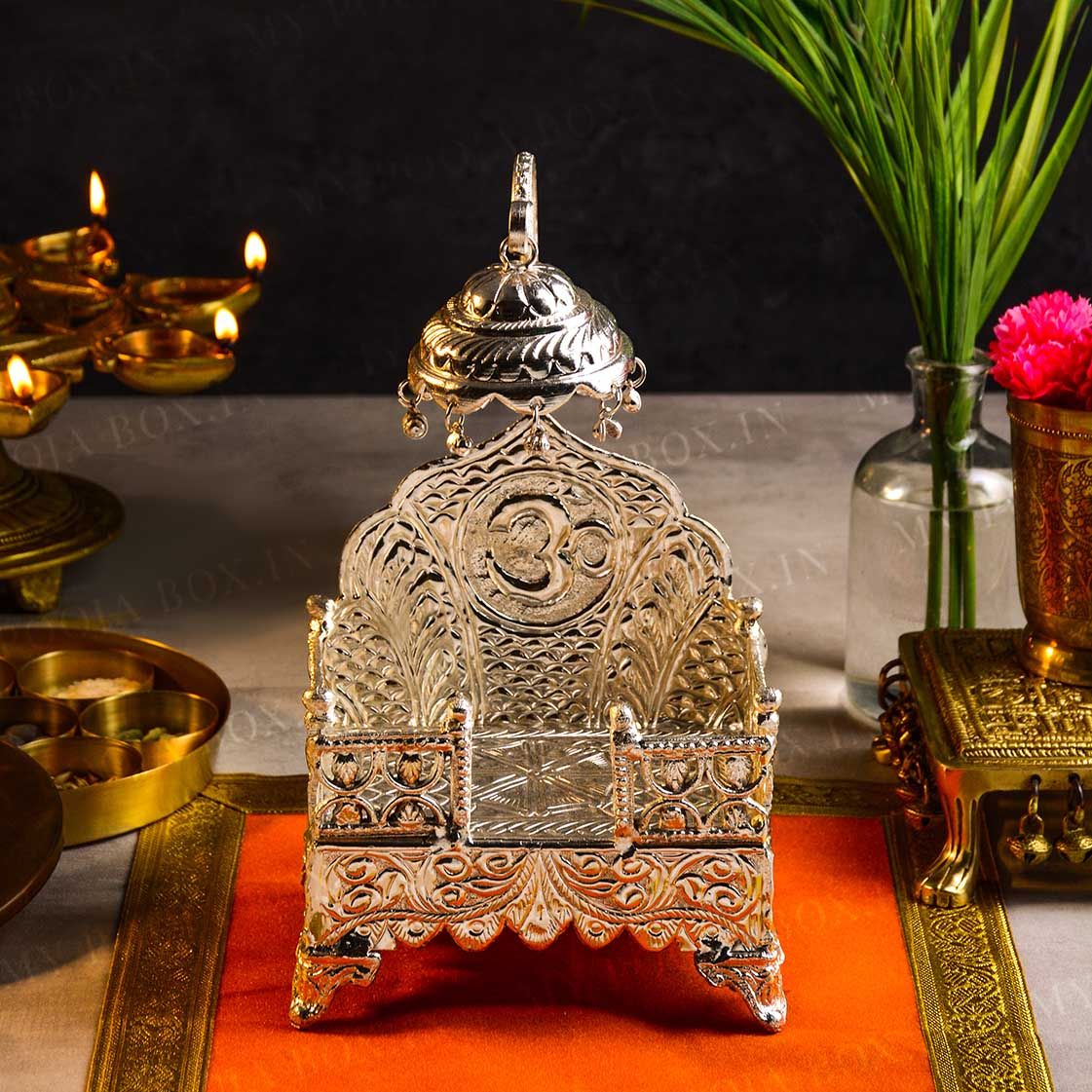 Luxurious Silver Finish Laddu Gopal Singhasan
