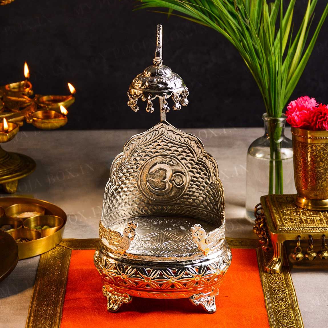 Antique Silver Finish Laddu Gopal Singhasan