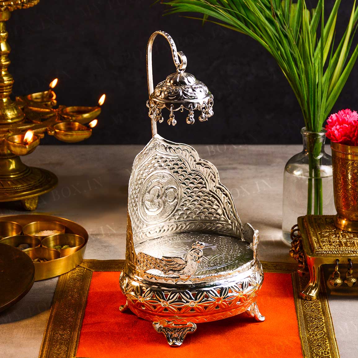 Antique Silver Finish Laddu Gopal Singhasan