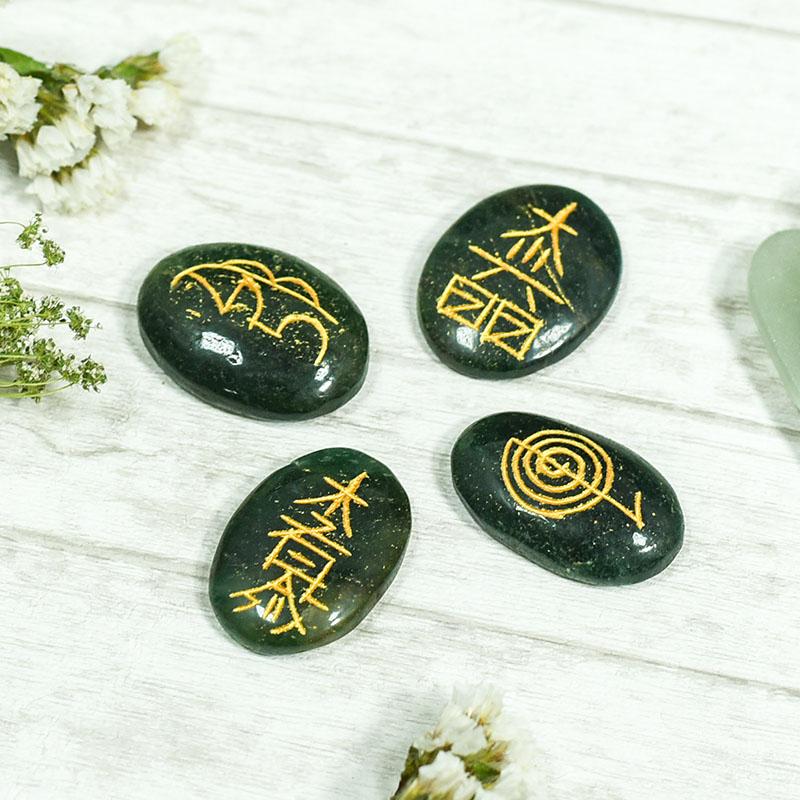 Green Aventurine Reiki Symbol Engraved Stone Sets