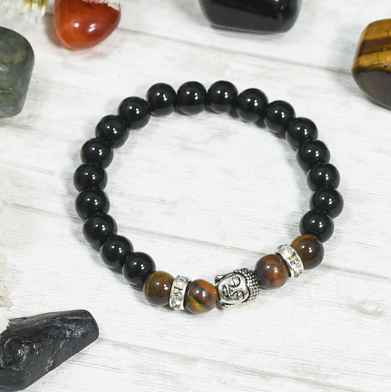 Patience and Abundance, Onyx and Tiger's Eye Guru Bead Band/Bracelet