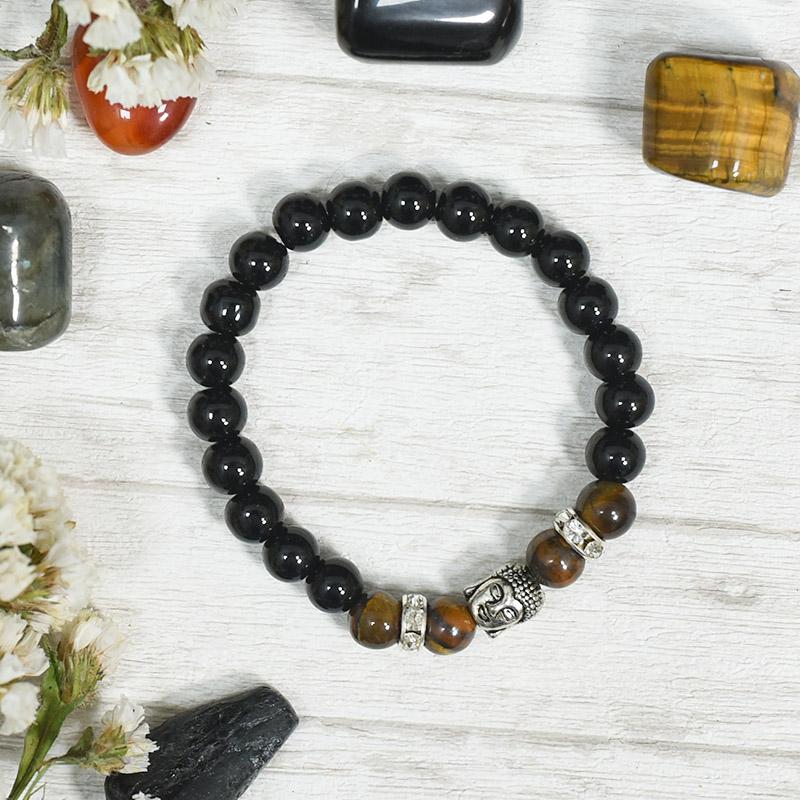 Patience and Abundance, Onyx and Tiger's Eye Guru Bead Band/Bracelet
