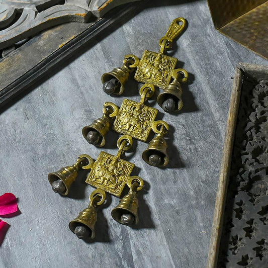 Antique Brass 7 Bells With Durga Figurine