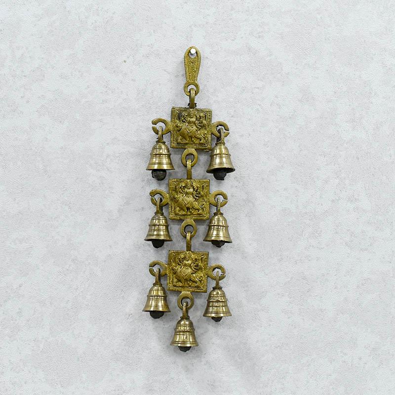 Antique Brass 7 Bells With Durga Figurine