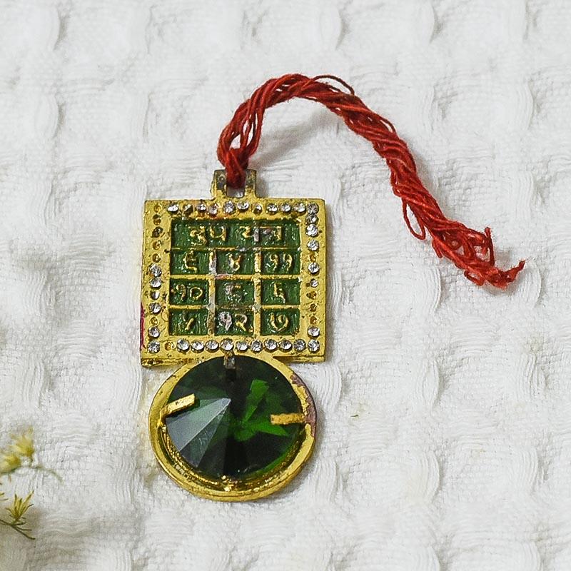 Divine Shri Budh Yantra Pendant with Green Stone