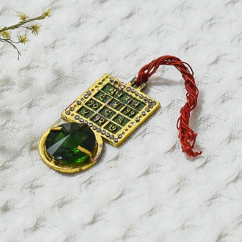 Divine Shri Budh Yantra Pendant with Green Stone