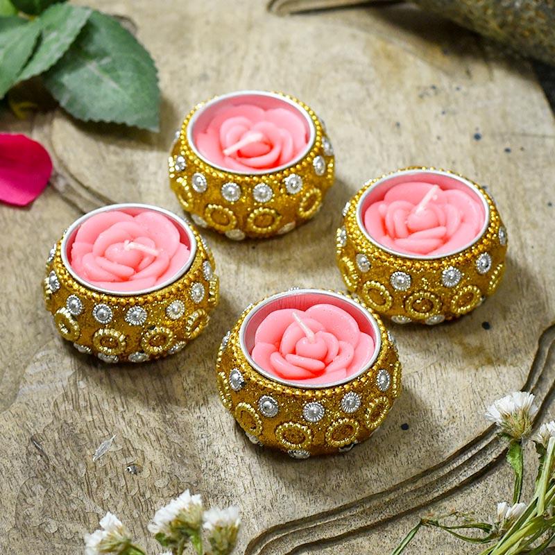 Rose Flower Tealight Candles (Set of 4)