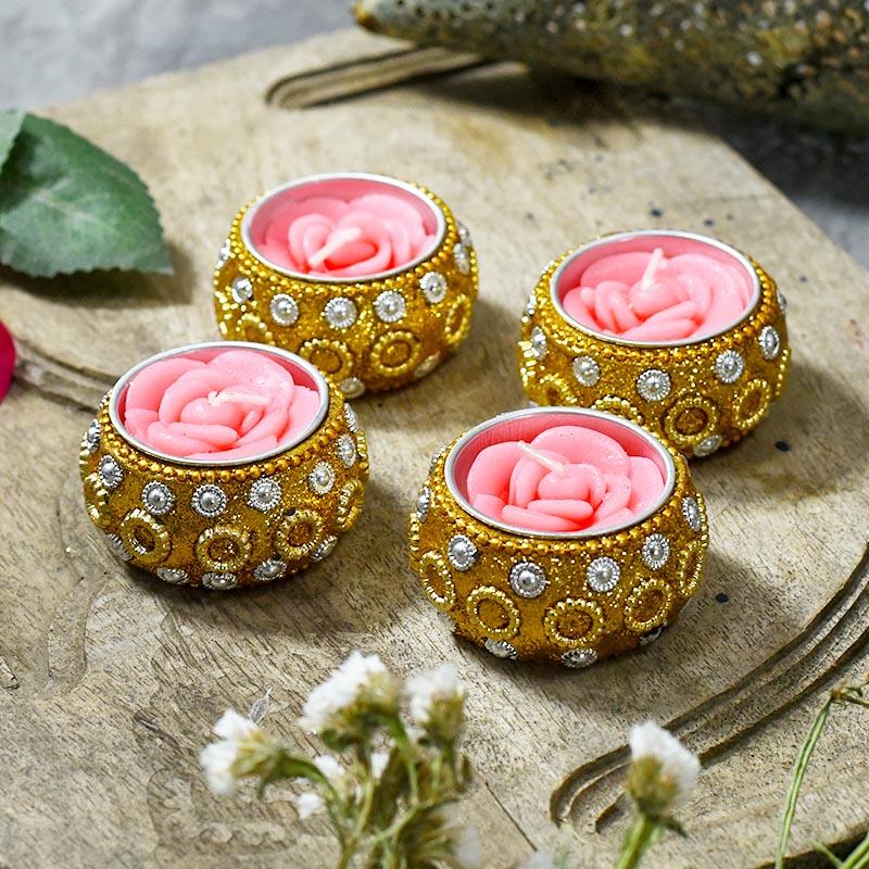 Rose Flower Tealight Candles (Set of 4)