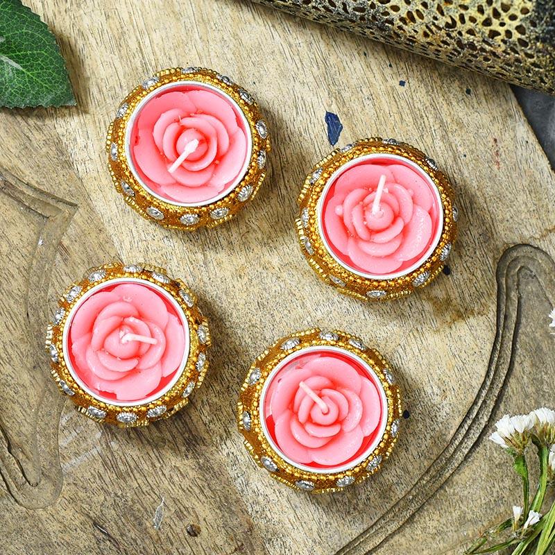 Rose Flower Tealight Candles (Set of 4)