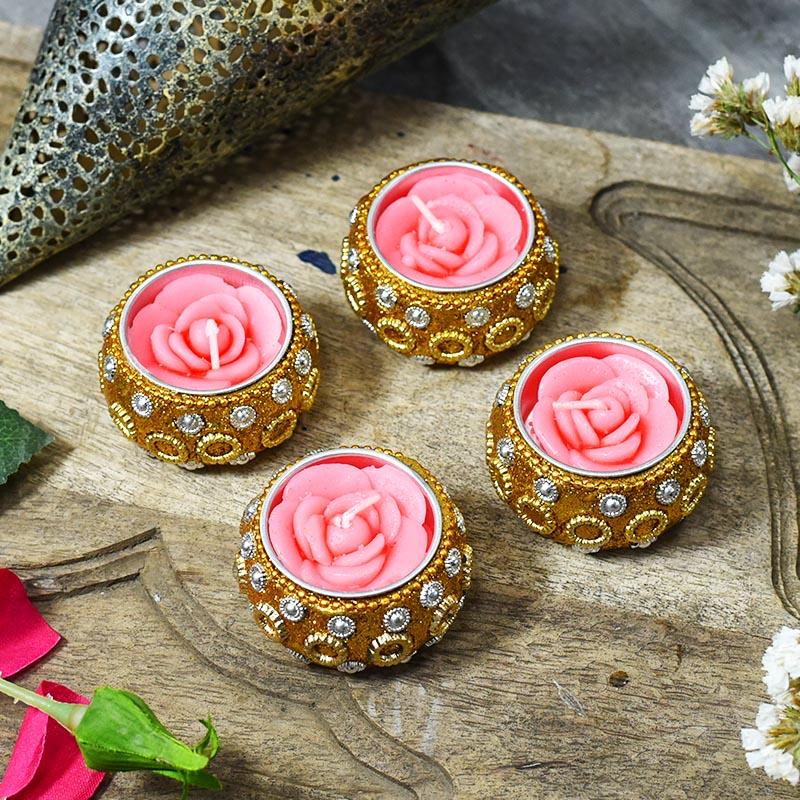 Rose Flower Tealight Candles (Set of 4)