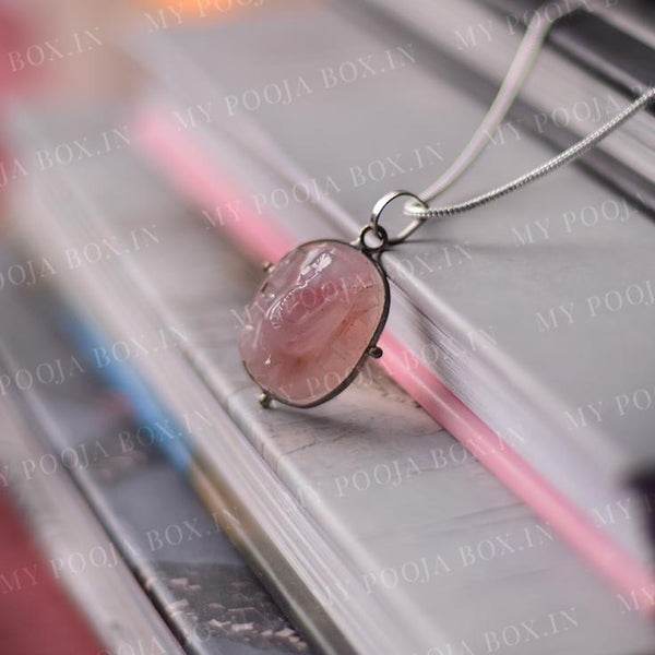 Rose Quartz Engraved Ganesha Healing Crystal Pendant