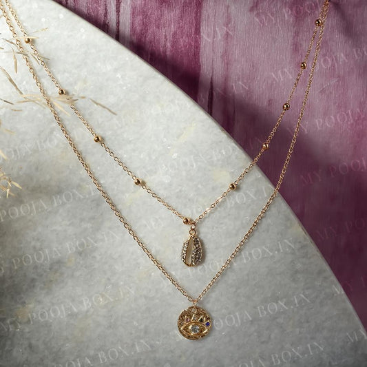 Diamond Studded Evil Eye Duplet Chain Necklace