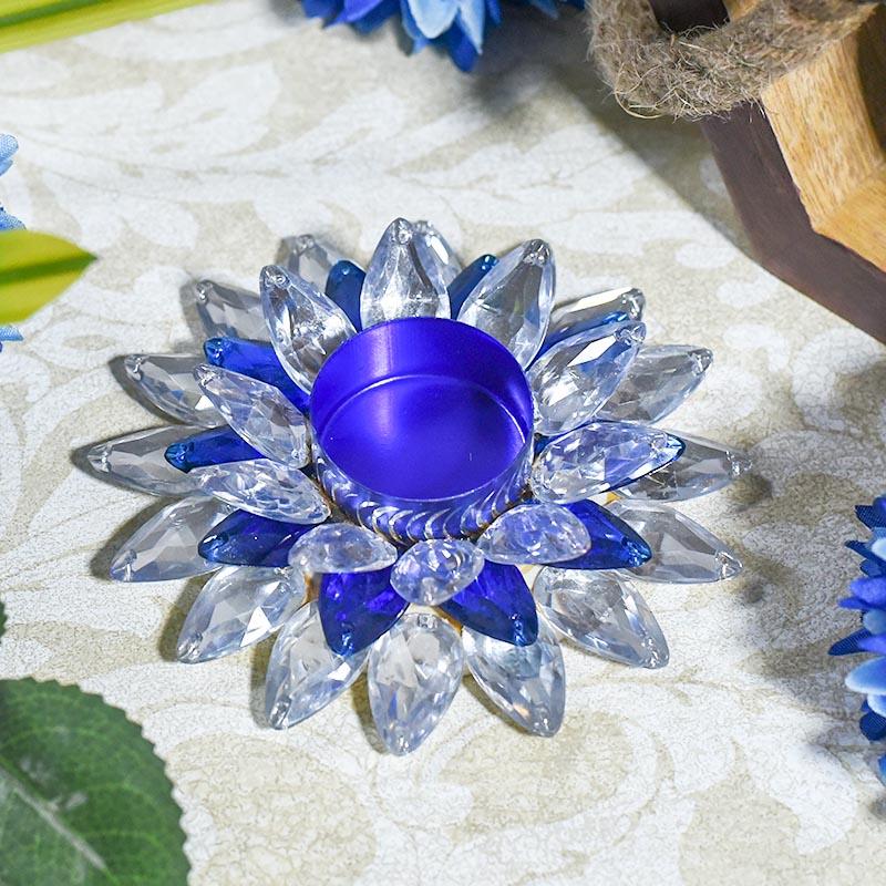 Blue and White Crystal Floral Tea-Light Candle Holder