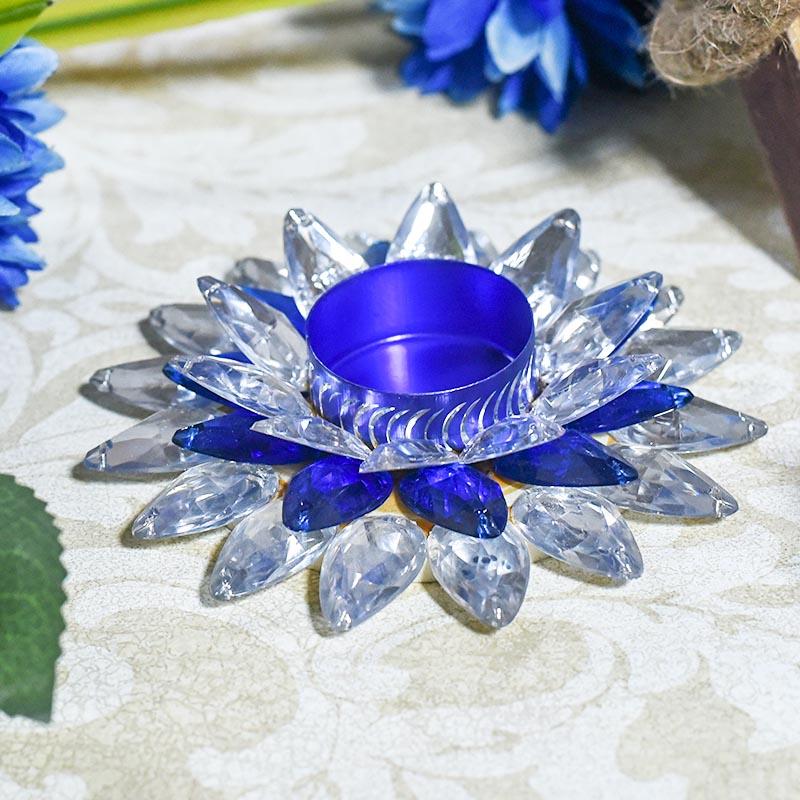 Blue and White Crystal Floral Tea-Light Candle Holder