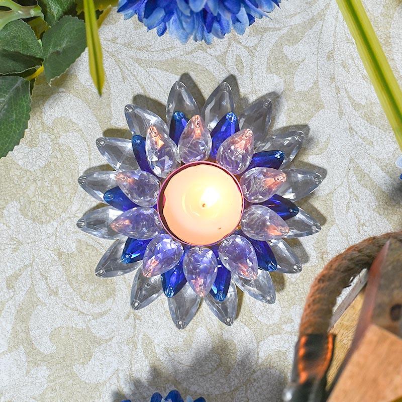 Blue and White Crystal Floral Tea-Light Candle Holder