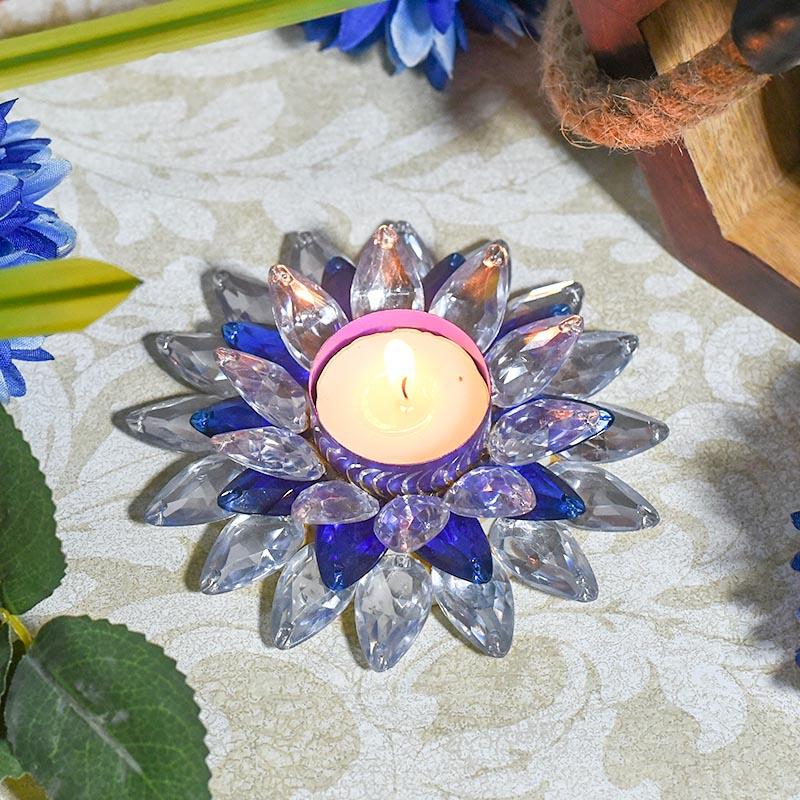 Blue and White Crystal Floral Tea-Light Candle Holder