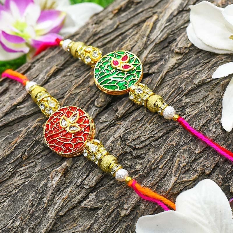 Ruby Red & Emerald Green Rakhi(Set of 2)