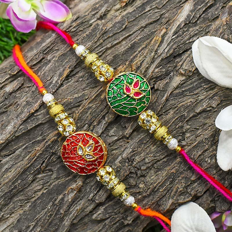Ruby Red & Emerald Green Rakhi(Set of 2)