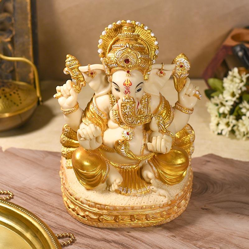Divine White Gold Ganpati Idol