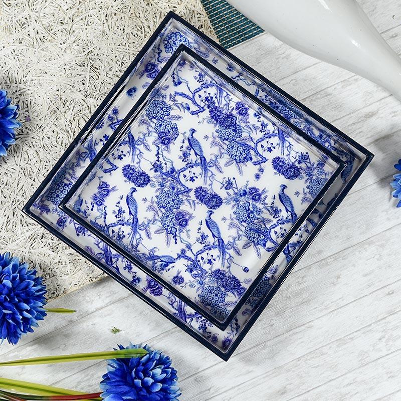 Serene Blue Serving Trays - Set of 2
