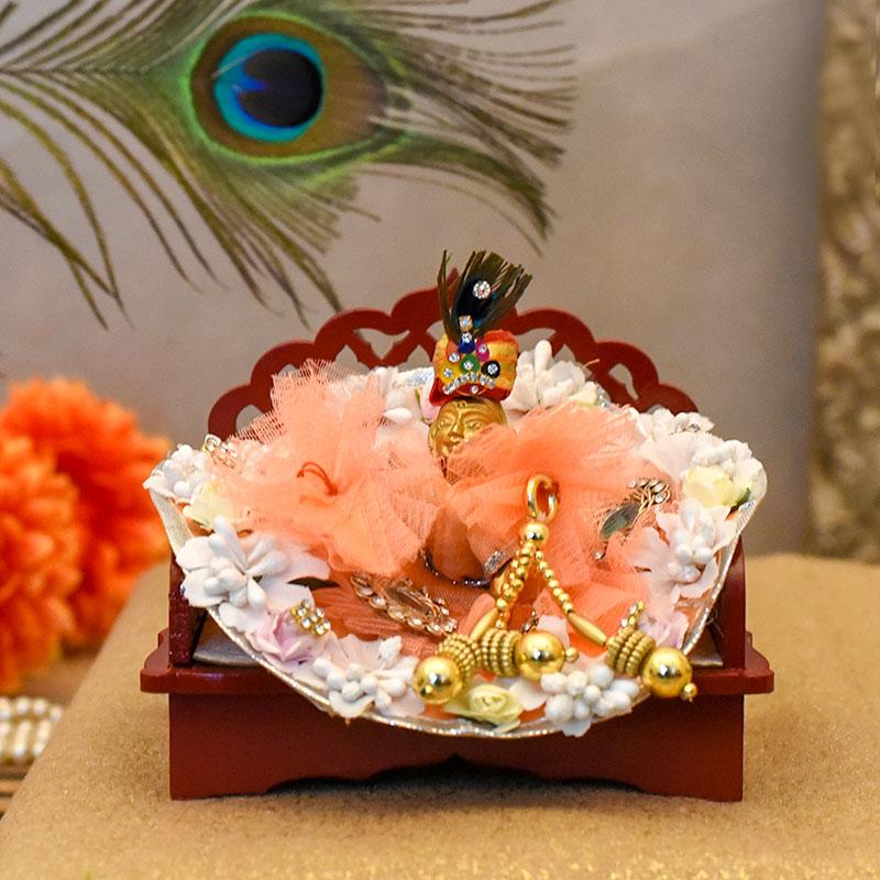 Maroon Mesh Laddu Gopal Singhasan