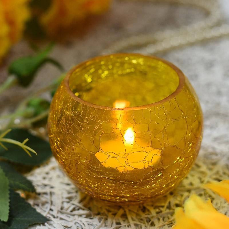 Yellow Crackled Matki Candle Holder