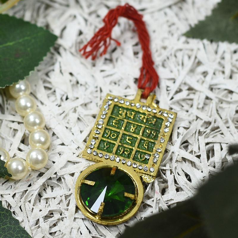 Divine Shri Budh Yantra Pendant with Green Stone