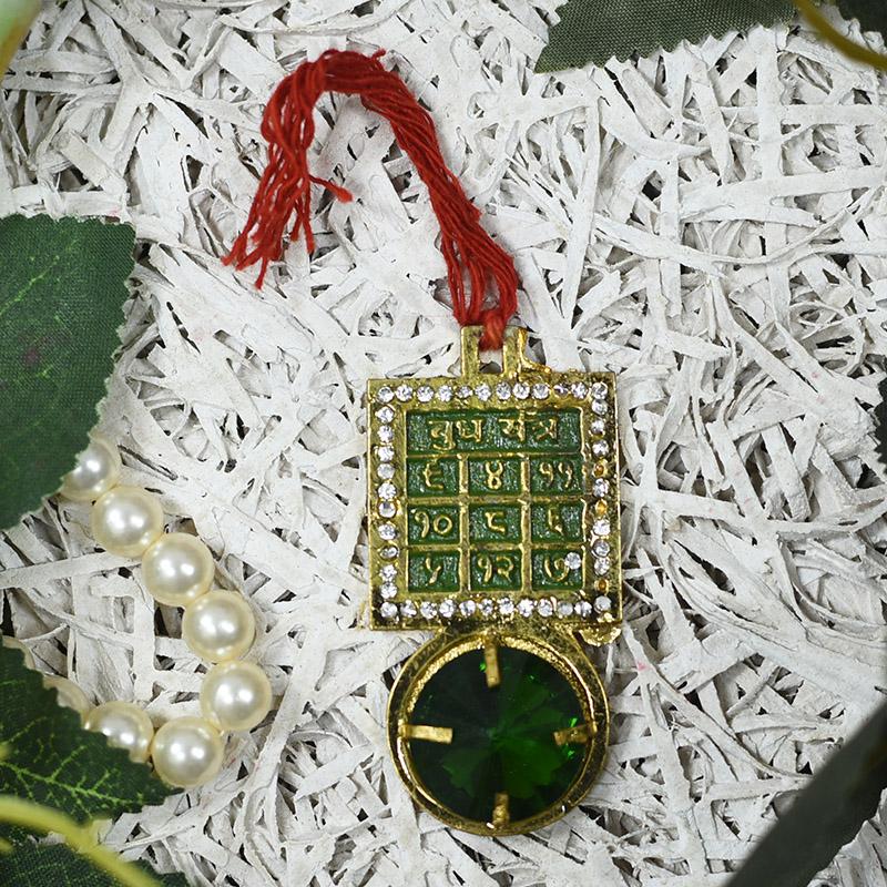 Divine Shri Budh Yantra Pendant with Green Stone