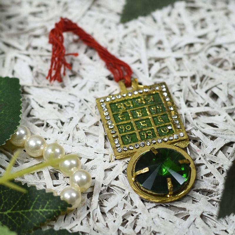 Divine Shri Budh Yantra Pendant with Green Stone