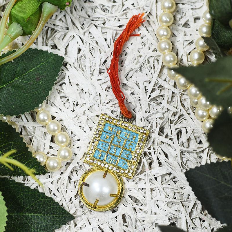 Stone-studded Chandra Yantra Pendant with White Pearl