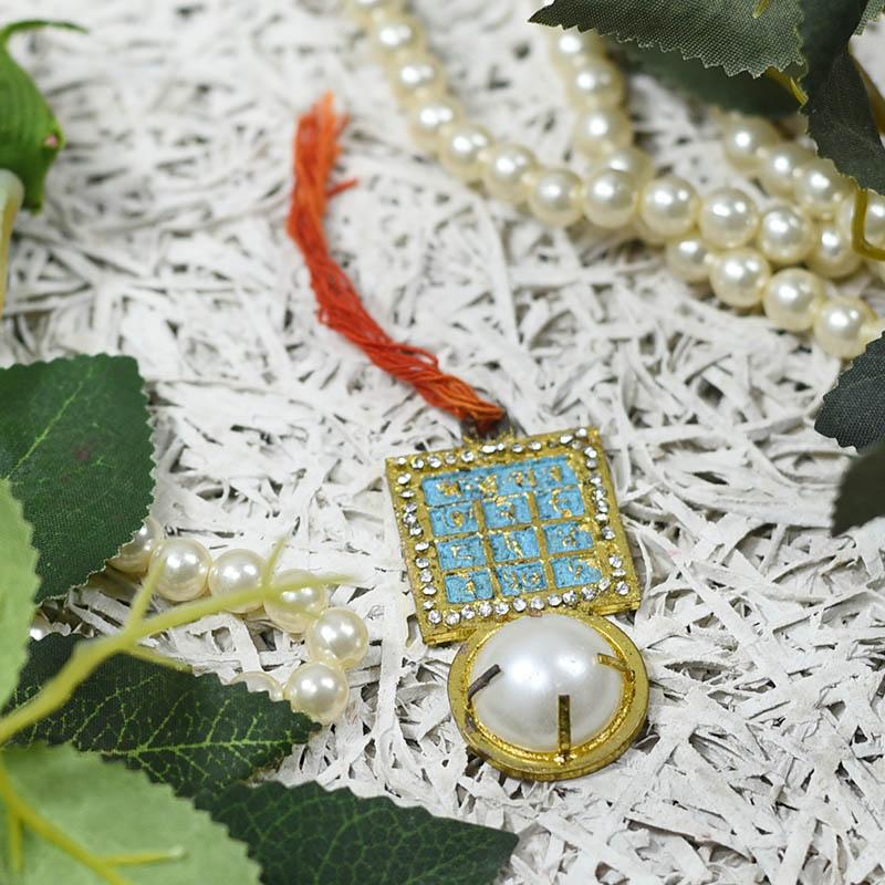 Stone-studded Chandra Yantra Pendant with White Pearl