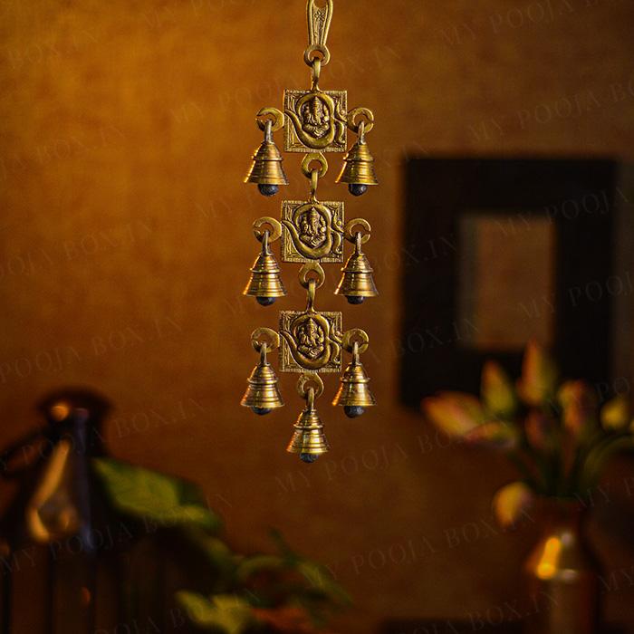 Antique Brass 7 Bells With Om Ganesha Figurine