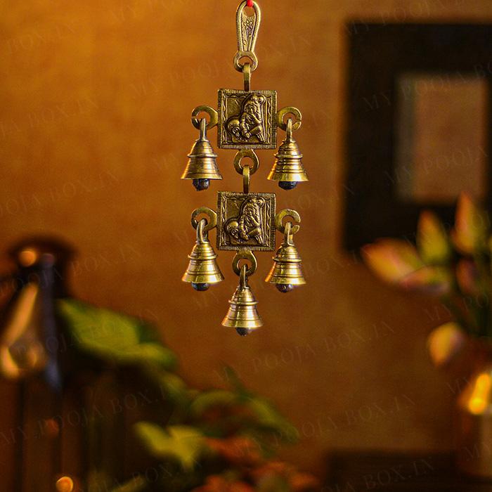 Antique Brass 5 Bells With Laddu Gopal Figurine