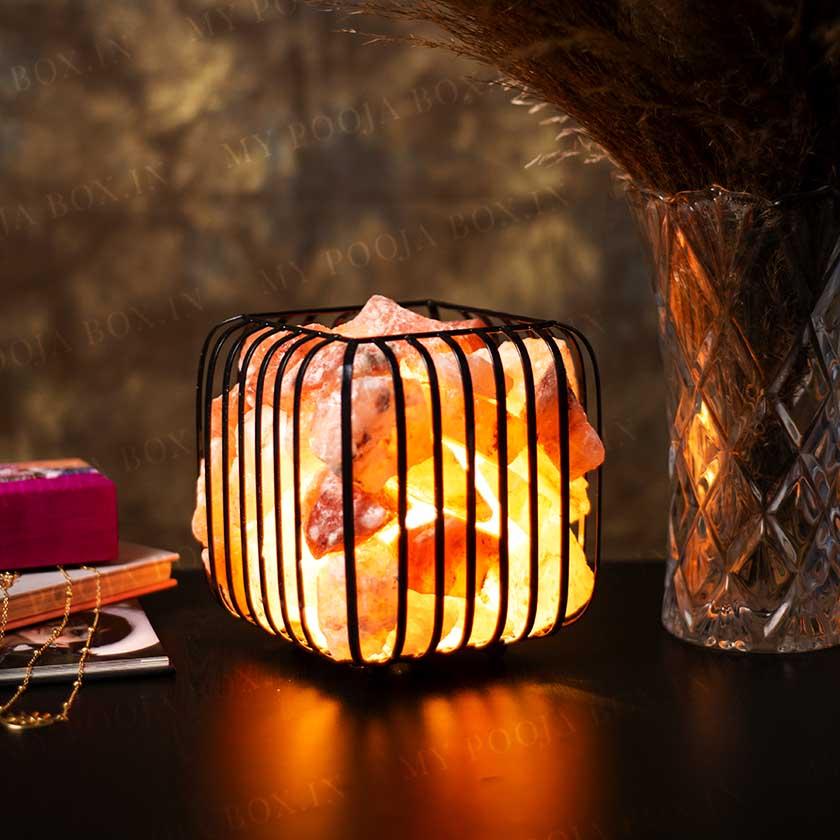Square Iron Basket Himalayan Salt Lamp