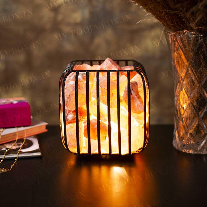 Square Iron Basket Himalayan Salt Lamp