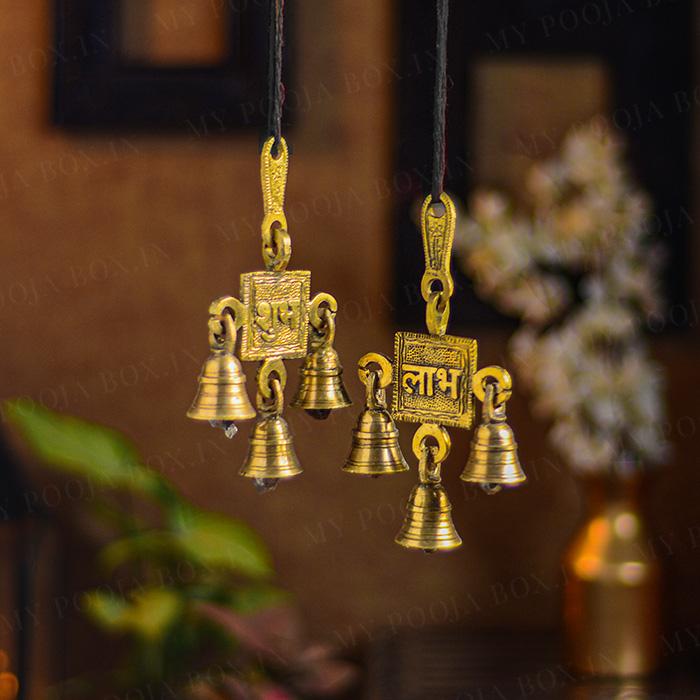 Antique Brass Shubh Labh Set Hanging Bell
