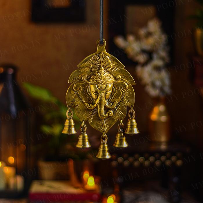 Antique Brass Leaf Ganesh Door Hanging