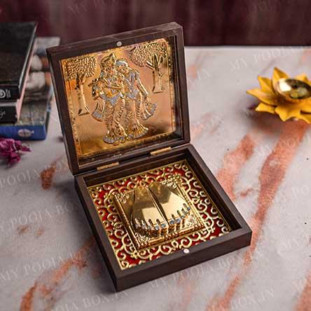 24kt Gold Foil Radha Krishna Pooja Peti