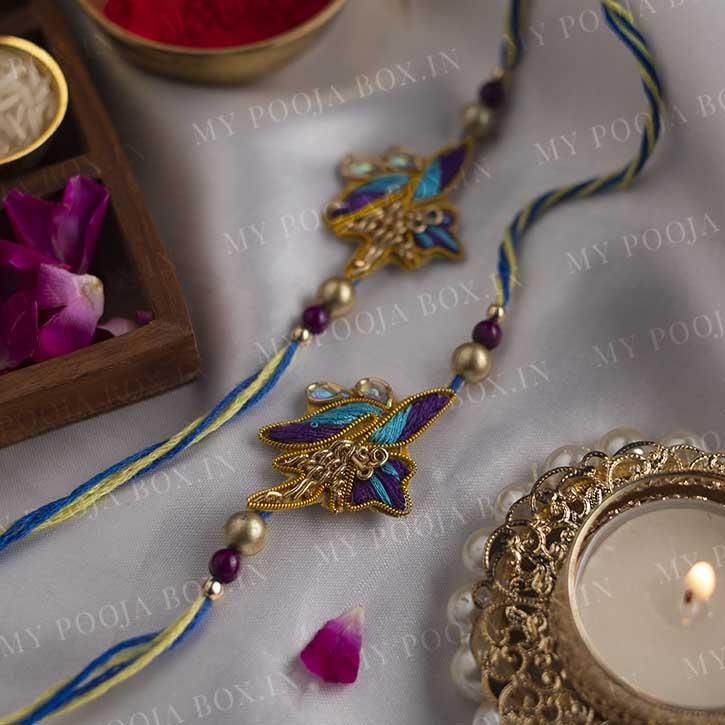 Chic Leaf Zardosi Rakhi (Set of 2)