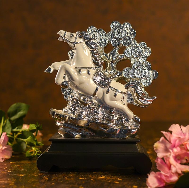 Antique White Horse with Money Tree