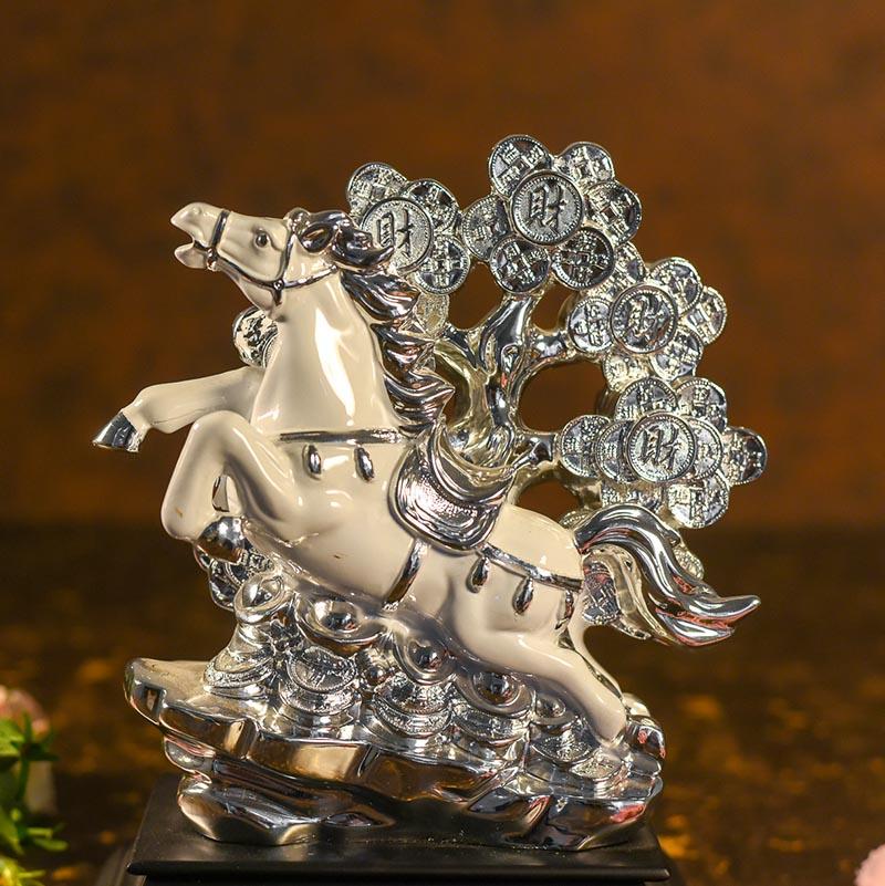 Antique White Horse with Money Tree
