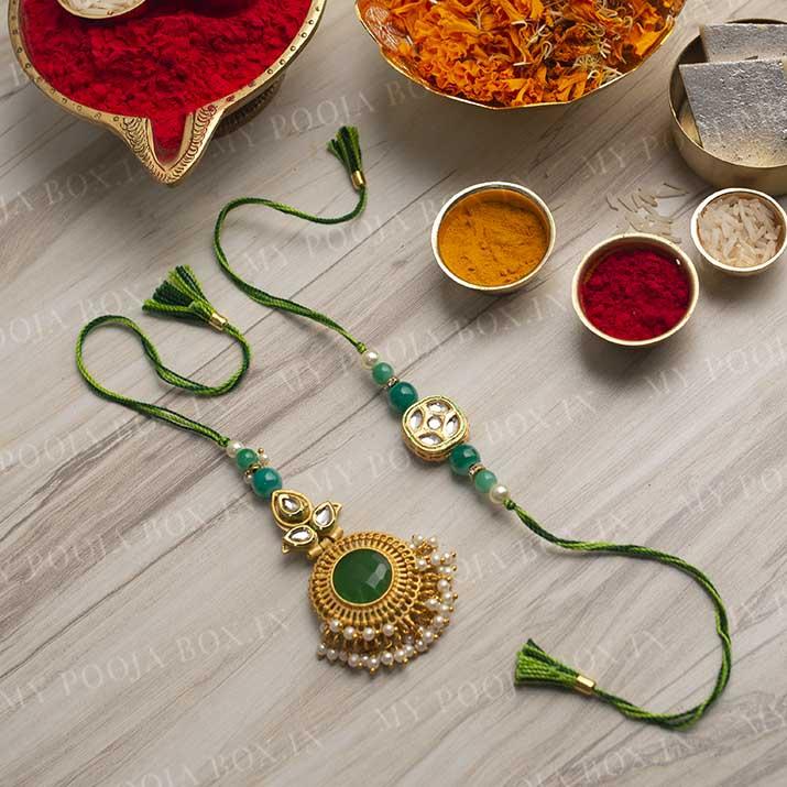 Marvelous Kundan Bhaiya Bhabhi Rakhi Set