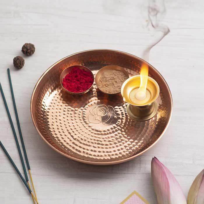 Divinity Pooja Thali Set - Rose Gold