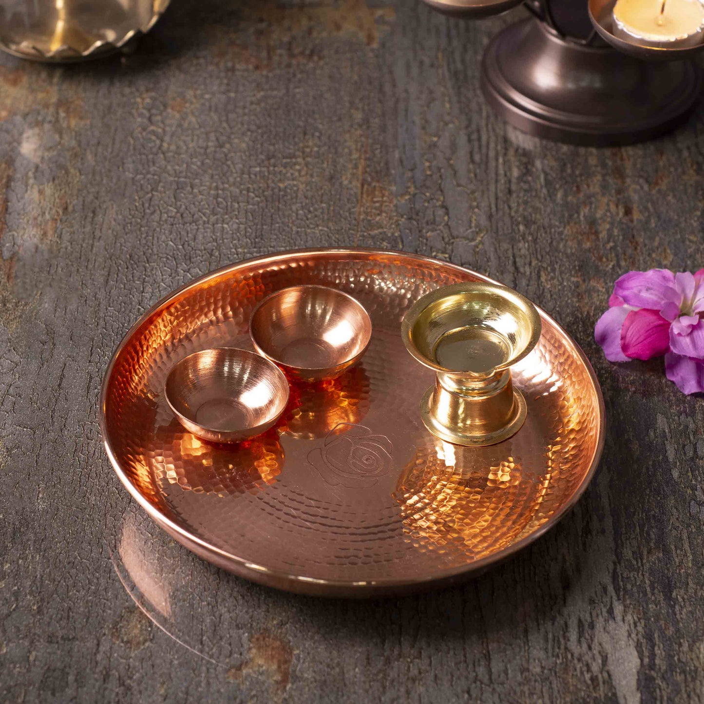 Divinity Pooja Thali Set - Rose Gold