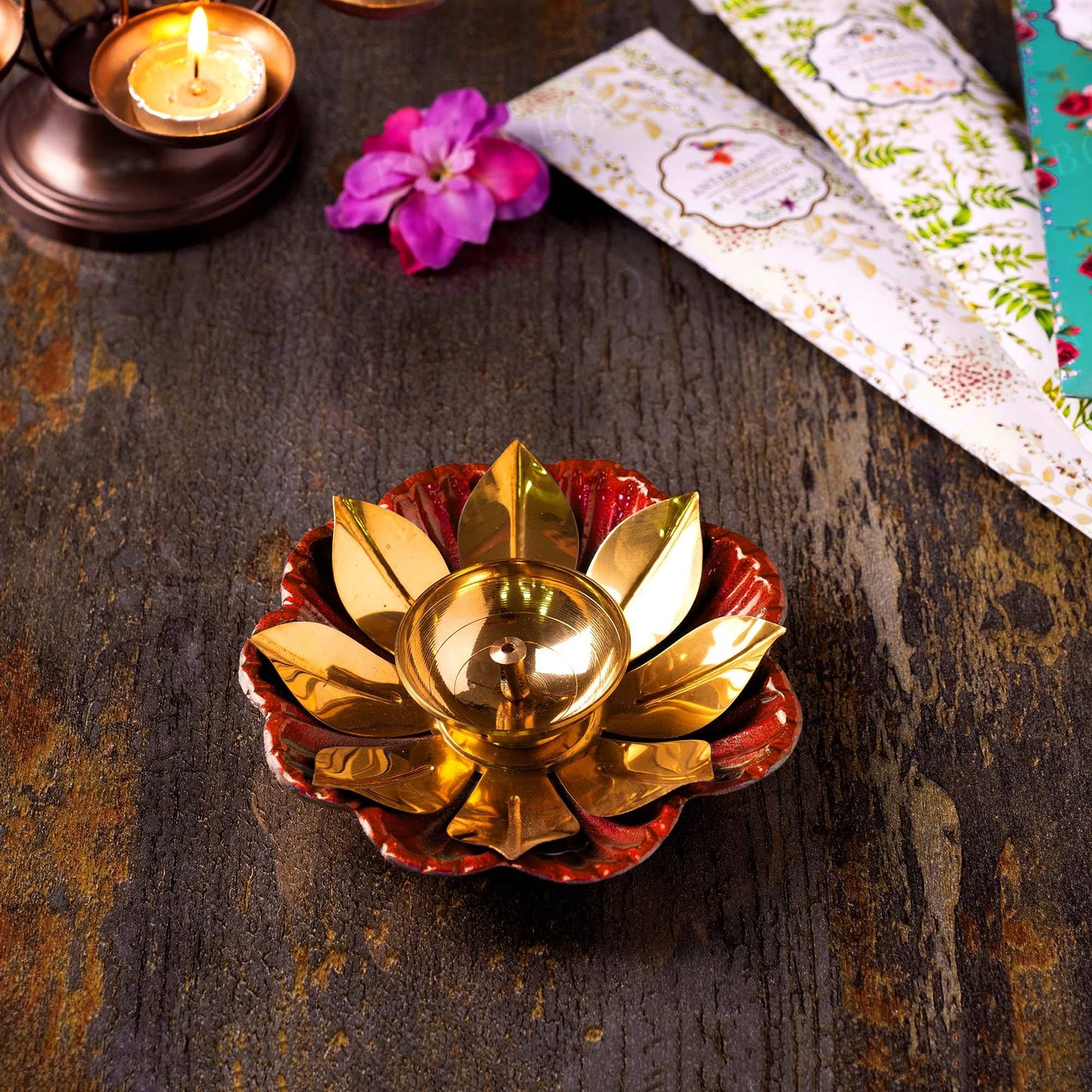 Decorative Lotus Diya Colored Base