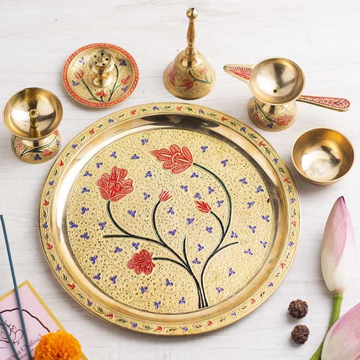 Traditional Minakari Brass Pooja Thali Set